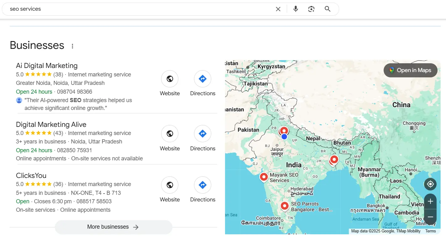 Local Pack for Location-Based Searches