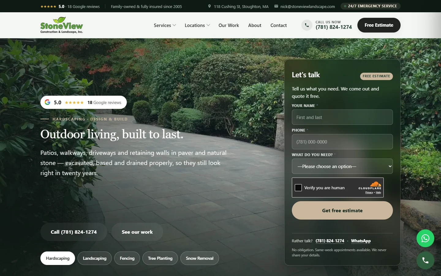 StoneView Landscape website on desktop