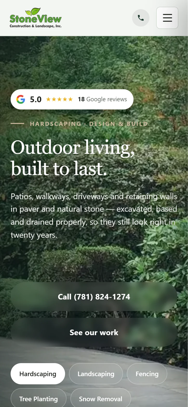 StoneView Landscape website on a phone
