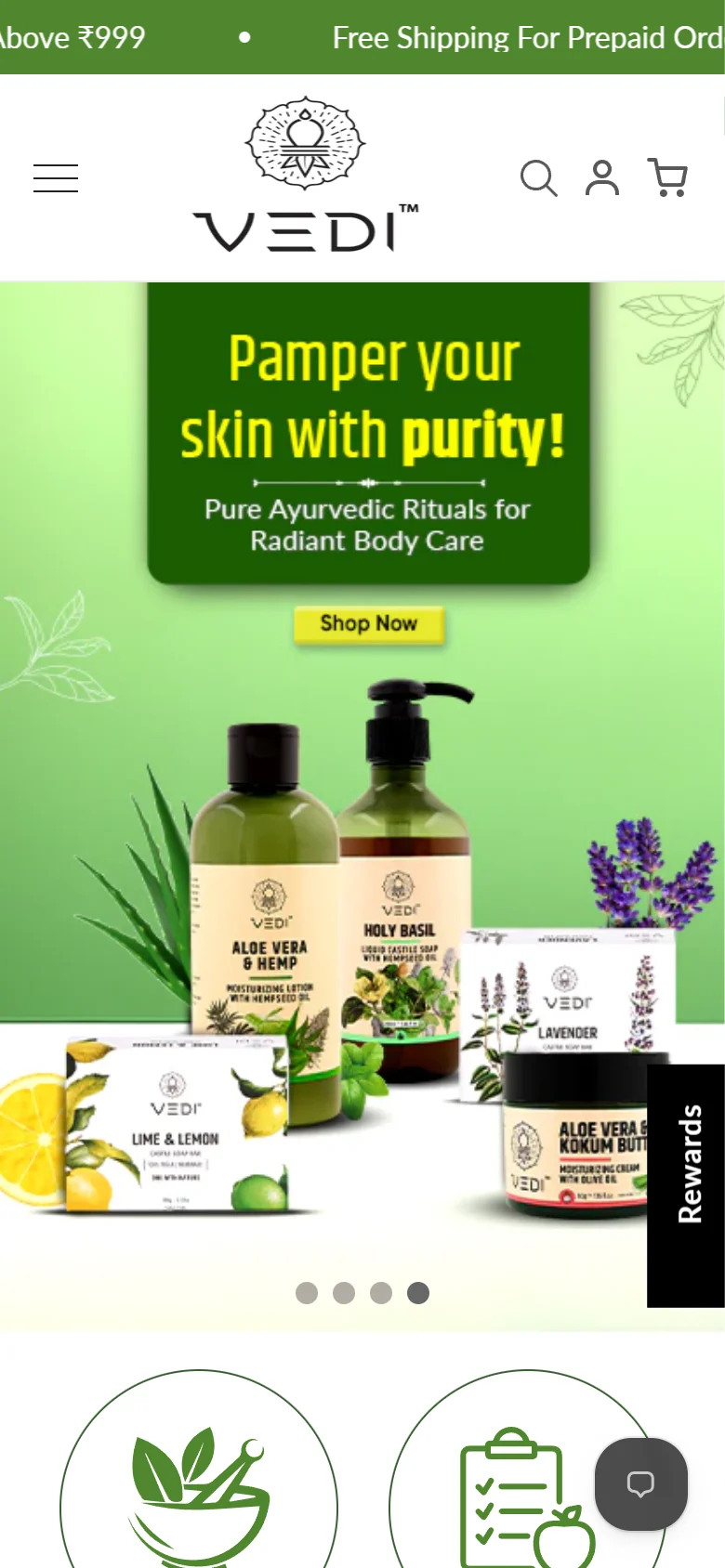 Vedi Herbals website on a mobile phone